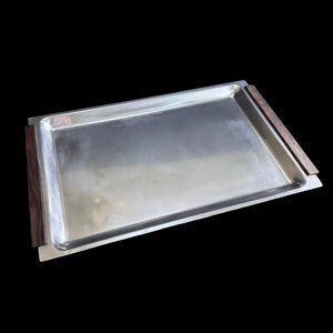 Vintage Denmark Stainless Steel 18/8 Serving Tray With Wooden Han